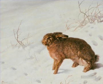 Ferdinand von Rayski Lièvre dans la neige Peinture à l'huile
